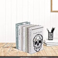 Miniatyrbillede 4 af 5: Metal Design Bogstøtter Sorte Bogstøtter, Heavy Duty Bogstøtter Til Bogreoler, Sorte Skalle Bogstøtter Til Tunge Bøger (2stk)