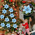 Miniatyrbild 3 av 5: 10 st konstgjorda julblommor, julglitter-julstjärneblommor prydnad, konstgjorda kransblommor till jul, blå