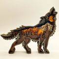 Miniatyrbild 3 av 5: 3D Trä Vargh Totem Staty, Trä Ylande Varg Figur med Fe Lampor