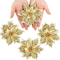 Miniatyrbild 3 av 5: Greentime 12 st 14 cm Gyllene Julstjärnor Konstgjorda Blommor med Klämmor och Stjälkar Glitter Julgranspynt för Jul Bröllop Fest Krans Dekoration