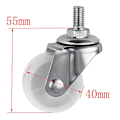 Miniatyrbillede 3 af 3: 5 stk/sæt Hjul 1,5 tommer Hvid PP Skrue Universal M8 Gevind Rullediameter 4cm Displayramme Hjul