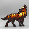 Miniatyrbild 1 av 5: 3D Trä Vargh Totem Staty, Trä Ylande Varg Figur med Fe Lampor