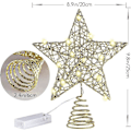 Miniatyrbild 3 av 5: 10 Tums Julgrans Topp Med 20 LED-Ljus, Guldglittrande Metall Julgransdekorationer