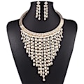 Miniatyrbillede 1 af 5: Rhinestone Statement Halskæde Øreringe Sæt Kvast Bib Choker Halskæde Etniske Chunky Halskæder til Kvinder Piger - Guld