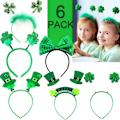 Miniatyrbilde 1 av 4: 6 Stykker St. Patricks Day Shamrock Clover Hodebåndsett, Søte Grønne Topphatt Hodebopper Irske Sløyfe Hårbånd Dekorasjon