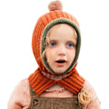 Miniatyrbillede 1 af 5: Vinterhue og Halstørklæde Sæt, Unisex Spædbarn Børn Hue Halstørklæde Øreklapper Hætte Halstørklæder Strikket B Kontrastfarve (Orange)