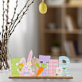 Miniatyrbild 4 av 5: Påskpynt med släta kanter, stabil bas, trä, vårbokstav, ansiktslös tomte, dekorationsskylt för hemmet