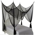 Miniatyrbilde 4 av 5: Dobbel myggnetting svart 4 stolpeseng baldakin dekorativ prinsesse firkantet myggnetting stor for innendørs soverom og camping, svart