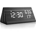 Miniatyrbild 1 av 5: Digital väckarklocka i trä med röststyrning, snooze, datum, temperatur/luftfuktighet för sovrum/sängbord