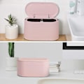Miniatyrbilde 4 av 5: Liten bordavfallsbeholder, mini søppelbøtte i plast med lokk for bad, kontor, soverom og bil, skrivebordsbeholder (rosa)