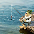 Miniatyrbilde 5 av 5: 1 stk hagenisse statue, harpiks fisker dverg statue - plen hagenisse