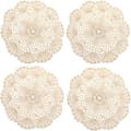 Handgjorda virkade bomullsdukar, spetsunderlägg, ca 20 cm, 4-pack (beige)