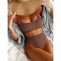 /EA/Dam Ribbad Cami Bikini Set med Hög Midja Kaffe S-US4-max