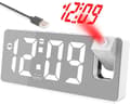 Digital projektionsväckarklocka med dubbla alarm, snooze och stor LED-display för sovrum, barn, äldre, gråvit