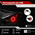 Miniatyrbild 3 av 6: Baklykta cykel, Baklykta USB uppladdningsbar vattentålig IPX6, 3 LED-lägen, Automatisk baklampa, Universell cykelmontering - TOPESECT svart