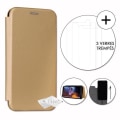 Miniatyrbild 1 av 4: PH26® Super Pack Folio-korthållare i guldkornigt ekoläder för Logicom Le Hop med 3 härdade glas, hårdhet Guld guld