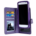 Pikkukuva 2 / 4: PH26® Violetti foliokotelo kultaisilla pilkuilla HTC Desire 820 -puhelimelle eko-nahkaa, korttiteline, peili ja näkyvät tikkaukset