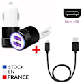 Miniatyrbillede 1 af 4: Autoopladerpakke + 1 mikro-USB-kabel til Doogee S97 Pro Ultra-kraftig og hurtig oplader 2X (5V - 2.1A) + 1 1M kabel - SORT Svart