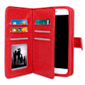 Miniatyrbillede 3 af 4: Folio cover til Motorola E5 Plus pungformat i rødt øko-læder med dobbelt indvendig klap, kortholder, lukning