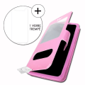 Miniatyrbillede 1 af 4: Super Pack Cover til HiSense A5 Pro CC Extra Slim 2 Eco-lædervinduer + 2 højgennemsigtige beskyttelsesbriller FUSHIA PINK