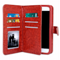 Miniatyrbillede 3 af 4: Folio cover til LG G3s pungformat i brunt øko-læder med dobbelt indvendig klap, kortholder, lukning