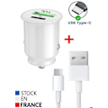 Miniatyrbild 2 av 5: Billaddarpaket för Samsung Galaxy A16 5G USB till USB Typ C Snabbladdning 30W PD & QC 3.0 + 1 Typ C-kabel - 2 portar