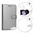 Miniatyrbild 1 av 4: PH26® Super Pack Folio fodral för guldprickar i silver eko-läder med korthållare, spegel + 1 härdat glas MAXIMAL hårdhet,