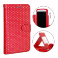 Miniatyrbillede 1 af 4: PH26® Folio cover til Asus Zenfone 5Q med guldprikker i rødt øko-læder med kortholder, spejl og synlige syninger