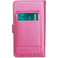 Pikkukuva 3 / 4: Suojus Xiaomi Mi 9T:lle kultaisilla pilkuilla ekonahkaa, korttiteline, peili ja näkyvät tikkaukset - FUSHIA Rosa