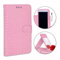 Miniatyrbillede 1 af 3: PH26® Folio cover til Xiaomi Redmi Note 5A Oro 2+ med guldprikker i pink øko-læder med kortholder, spejl og syninger