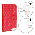 Miniatyrbillede 1 af 4: PH26® Super Pack Folio cover til guldprikker i rødt øko-læder med kortholder, spejl + 1 hærdet glas MAKSIMAL hårdhed,