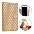 Miniatyrbillede 1 af 4: PH26® Folio cover til Motorola E5 Plus med guldprikker i guld øko-læder med kortholder, spejl og synlige syninger Guld guld