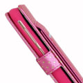 Miniatyrbillede 3 af 4: PH26® Fuchsia folio-etui med guldprikker til ZTE B880 i øko-læder med kortholder, spejl og synlige syninger