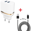 Miniatyrbillede 1 af 4: Autoopladerpakke + Micro USB-kabel til Samsung Galaxy A12 Ultrakraftig og hurtig oplader 2X (5V - 2.1A) + 1M kabel - SORT Svart