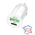 Pikkukuva 2 / 5: Tupakansytyttimen autolaturi Honor 200 Smart USB - USB Type C Pikalataus 30 W PD & QC 3.0 - 2 porttia Vit