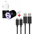 Miniatyrbillede 1 af 4: Autoopladerpakke + 2 mikro-USB-kabler til Samsung Galaxy A02 2X-oplader (5V - 2.1A) + 2 1M kabler - SORT