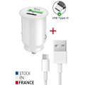 Miniatyrbild 2 av 4: Billaddarpaket för Blackview A95 USB till USB Typ C Snabbladdning 30W PD & QC 3.0 + 1 Typ C-kabel - 2 portar Vit