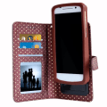Miniatyrbillede 2 af 4: PH26® Brun folio-etui med guldprikker til Huawei Honor 5A LYO-L21 i øko-læder med kortholder, spejl og syninger