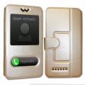 Miniatyrbild 3 av 4: Super Pack-fodral för BQ-Mobile BQ-6424L Magic O Extra Slim 2 Eco-läderfönster + 2 högtransparens skyddsglasögon GULD GULD