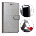 Miniatyrbillede 1 af 3: Housse folio - PH26® - Sharp Aquos S3 mini - Øko-læder sølv - Gule prikker - Indbygget spejl Silver med gyllene prickar