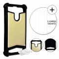 Miniatyrbillede 1 af 4: Super Pack til Lenovo K10 Plus læder-stil bagcover + 3 ultra-resistente og gennemsigtige hærdet glas beskyttelsesfilm - GULD