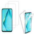 Miniatyrbild 1 av 4: För Huawei P40 Lite- Nova 6 SE 6.4": Silikonfodral 360° fullt skydd Fram och bak - TRANSPARENT + 2x glasfilmer VIT