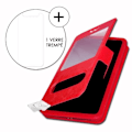 Miniatyrbillede 1 af 4: Super Pack Cover til HiSense A5C Extra Slim 2 Vinduer øko læder + høj gennemsigtighed hærdet glas RØD