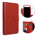 Miniatyrbild 1 av 4: Etui folio för Logicom L-ite 504 HD i plånboksformat i brunt ekoläder med dubbelknäppning och kortfack inuti.