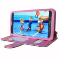 Miniatyrbillede 4 af 4: Beskyttelseshus - Wiko - Pulp Fab 4G - PU-læder - Rosa - Tempereret glas 9H Rosa