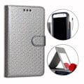 Miniatyrbild 1 av 4: Etui fodral folio - PH26® - HTC Desire 12+ - Ekologisk läder silver - Guldprickar - Inbyggd spegel Silver med gyllene prickar