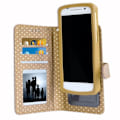 Miniatyrbild 2 av 4: PH26® Gold foliofodral med guldprickar för Alcatel one Touch Scribe i ekoläder med korthållare, spegel och sömmar