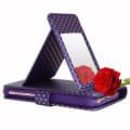 Pikkukuva 4 / 4: PH26® Folio -kuoren suojus Asus Zenfone 3 Max ZC553KL -puhelimelle kultaisilla pilkuilla violetissa eko-nahassa, korttiteline, peili ja tikkaukset