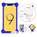 Miniatyrbillede 1 af 4: Super Pack blå stødsikker kofanger taske i kvalitets silikone til V-Mobile S9 (2019) med netoplader, ultrahurtig 2x USB