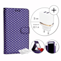 Miniatyrbillede 1 af 4: PH26® Super Pack Folio cover til guldprikker i lilla øko-læder med kortholder, spejl + Ultra Fast Power Charger Lila